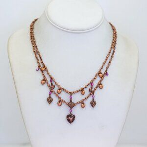 18 inch, Vintage Love Heart Charms Beautiful Multi Strand Necklace - B15